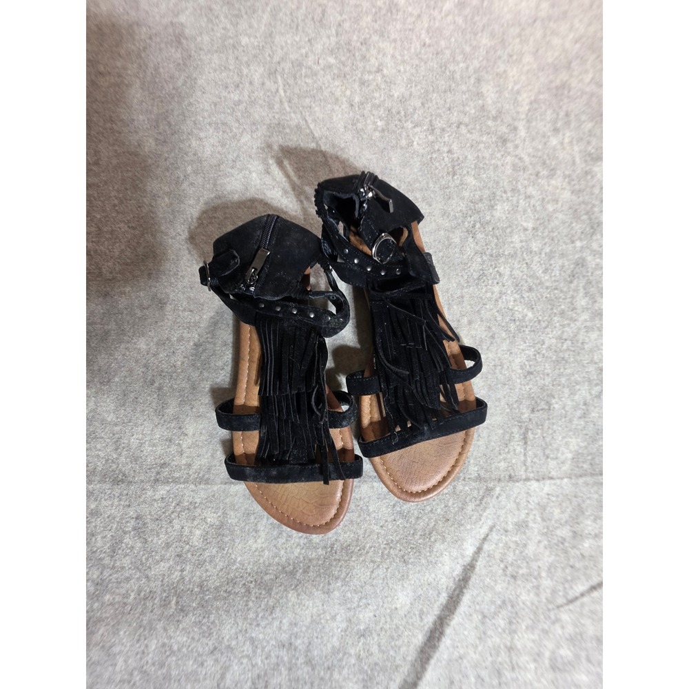 Jessica Cline Destiny Black Fringe Gladiator Sandals Studded Ankle Zip 9M